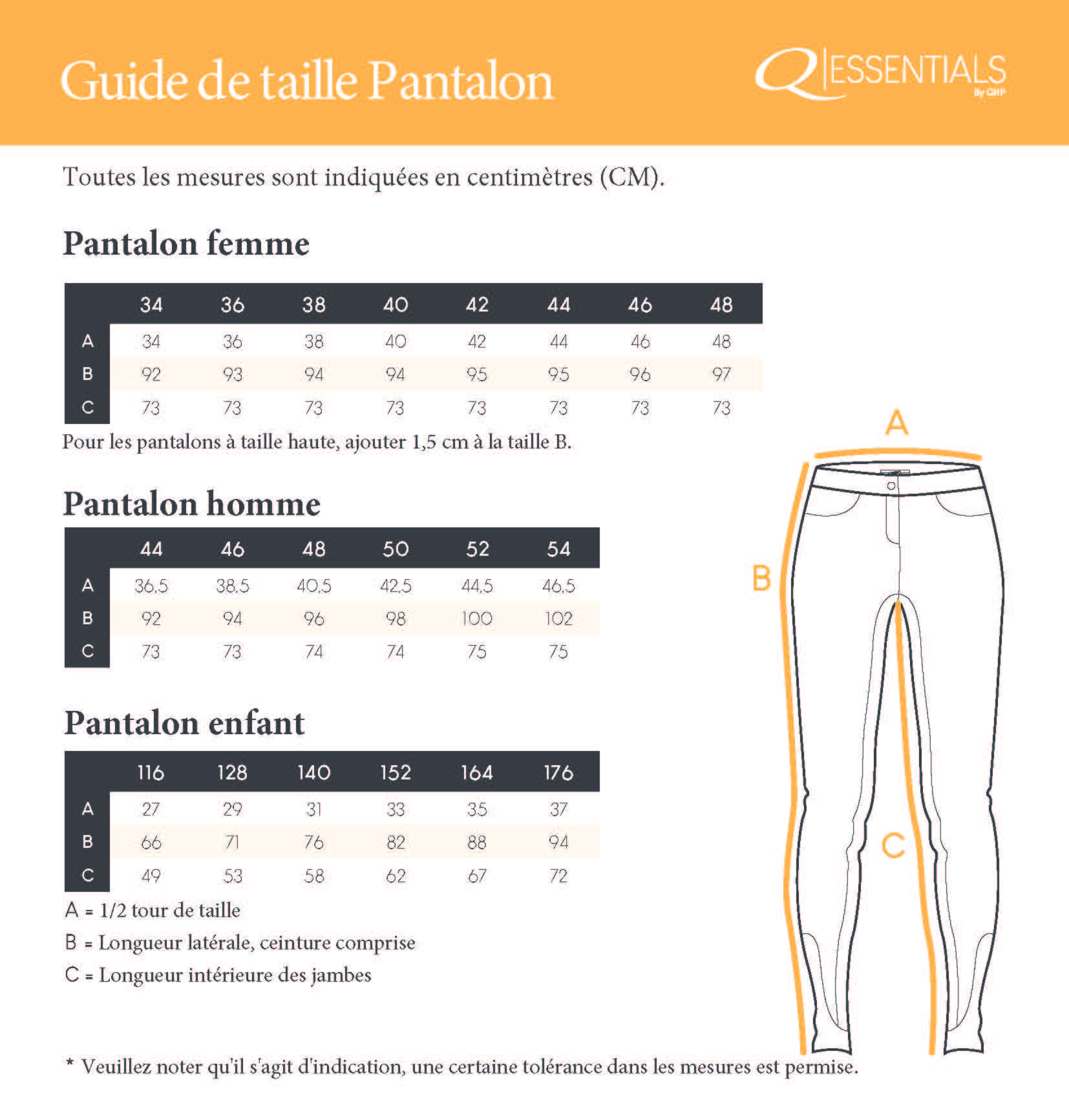 Taille 2025 pantalon enfant